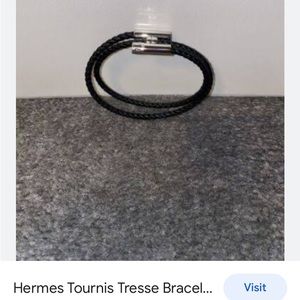 Hermes black leather braided bracelet